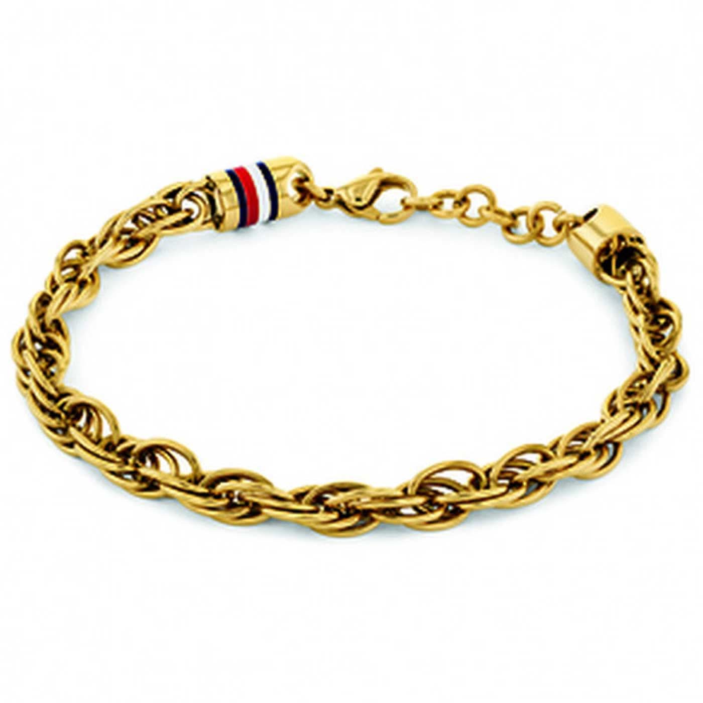 Herrenarmband aus Edelstahl von Tommy Hilfiger, goldfarbenes Gliederarmband mit Flaggendetail