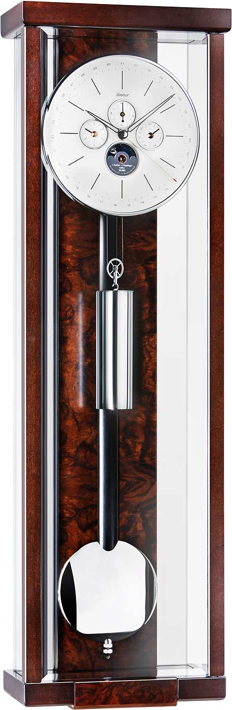 Kieninger Wanduhr 63,5x20,5x10 cm Holz • Multifunktionszifferblatt • Edles Nussbaumholz