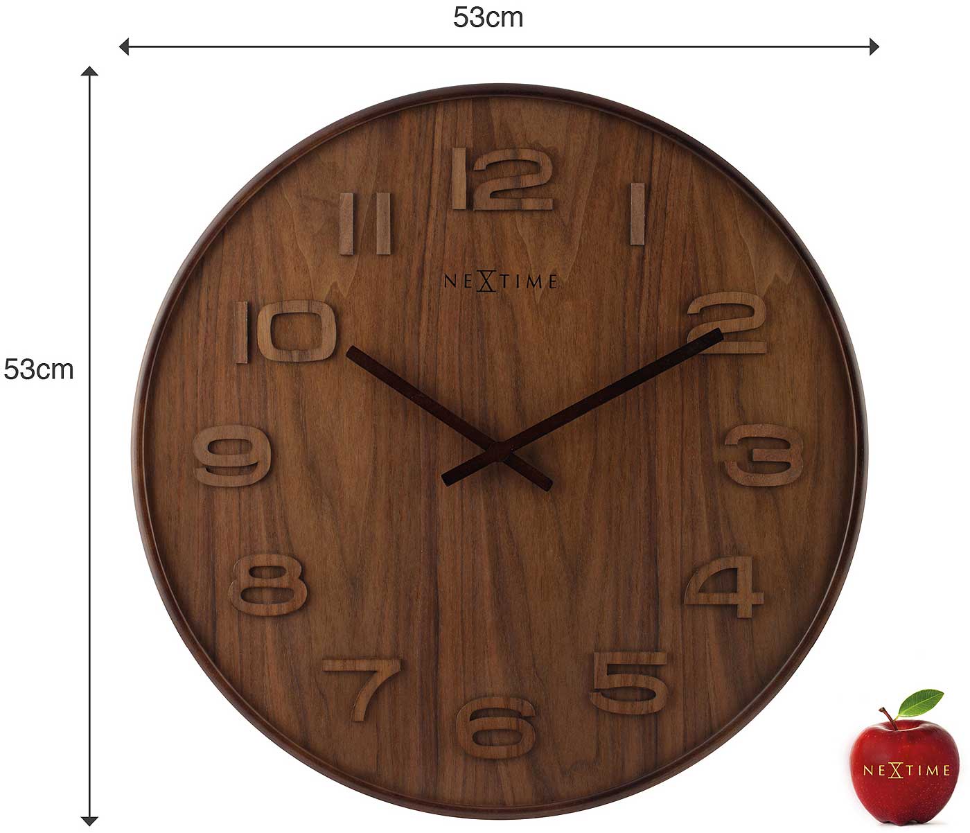 Nextime Wall Clock 53x53x3 cm Wood • Silent Quartz Movement • Natural Wood