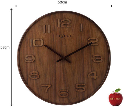 Nextime Wall Clock 53x53x3 cm Wood • Silent Quartz Movement • Natural Wood