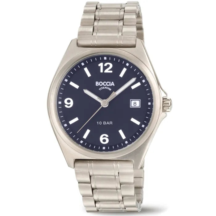Boccia Titanium 3663-02 Herren Armbanduhr Blau • Superleichtes Titangehäuse • Leuchtzeiger & Datum