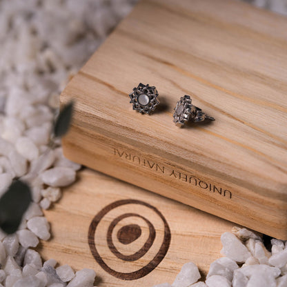 Composition Ohrringe mit weissem Perlmutt Holzkern Modell Jewelry