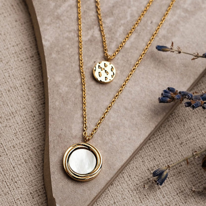 Zendala Layering-Halskette Perlmutt/Gold - Holzkern Modell: Jewelry