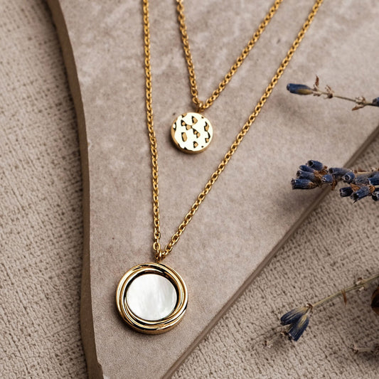 Zendala Layering-Halskette Perlmutt/Gold - Holzkern Modell: Jewelry