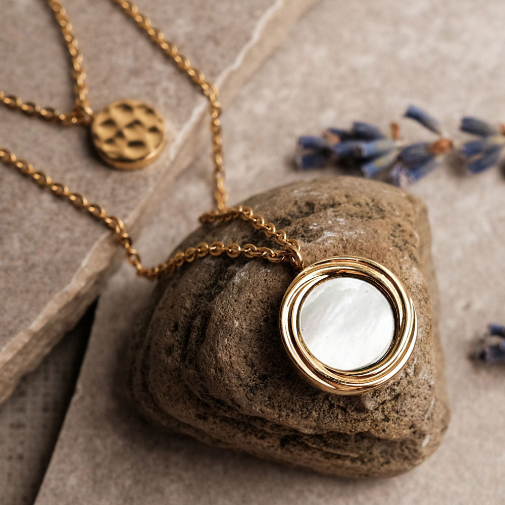 Zendala Layering-Halskette Perlmutt/Gold - Holzkern Modell: Jewelry