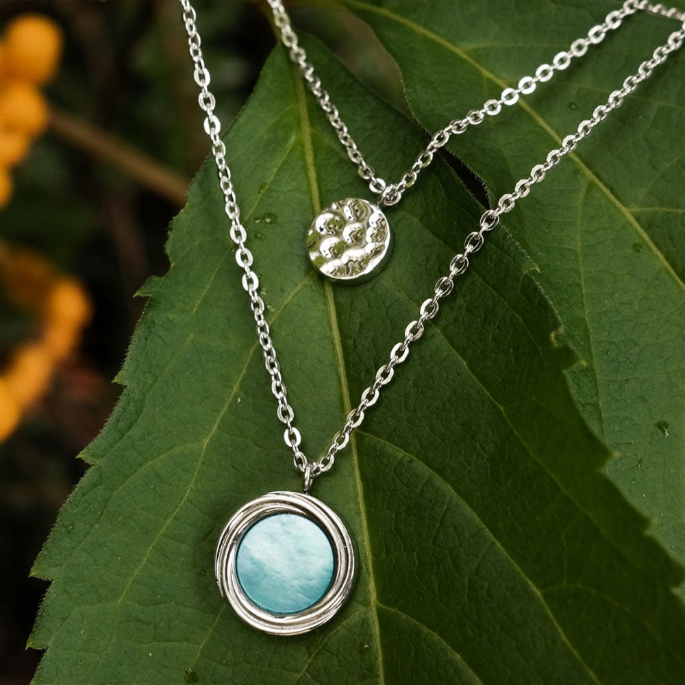 Zendala Layering-Halskette Perlmutt/Silber - Holzkern Modell: Jewelry