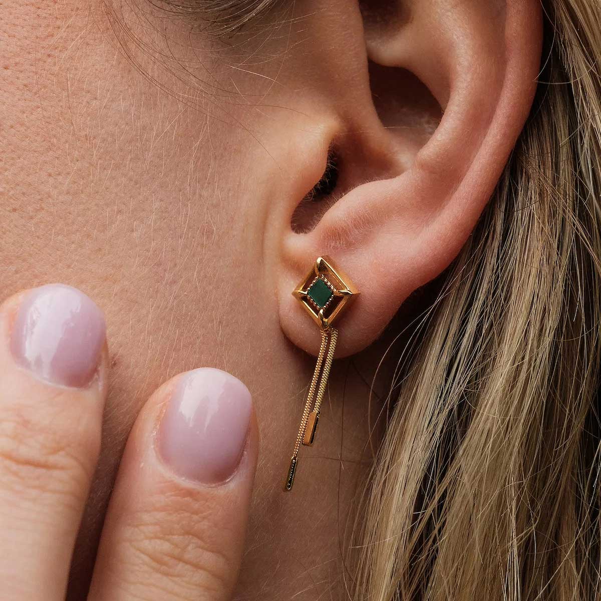 Awakening Ohrringe (Marmor/Gold) Ohrstecker mit Ketten Anhänger - Holzkern Modell: Jewelry