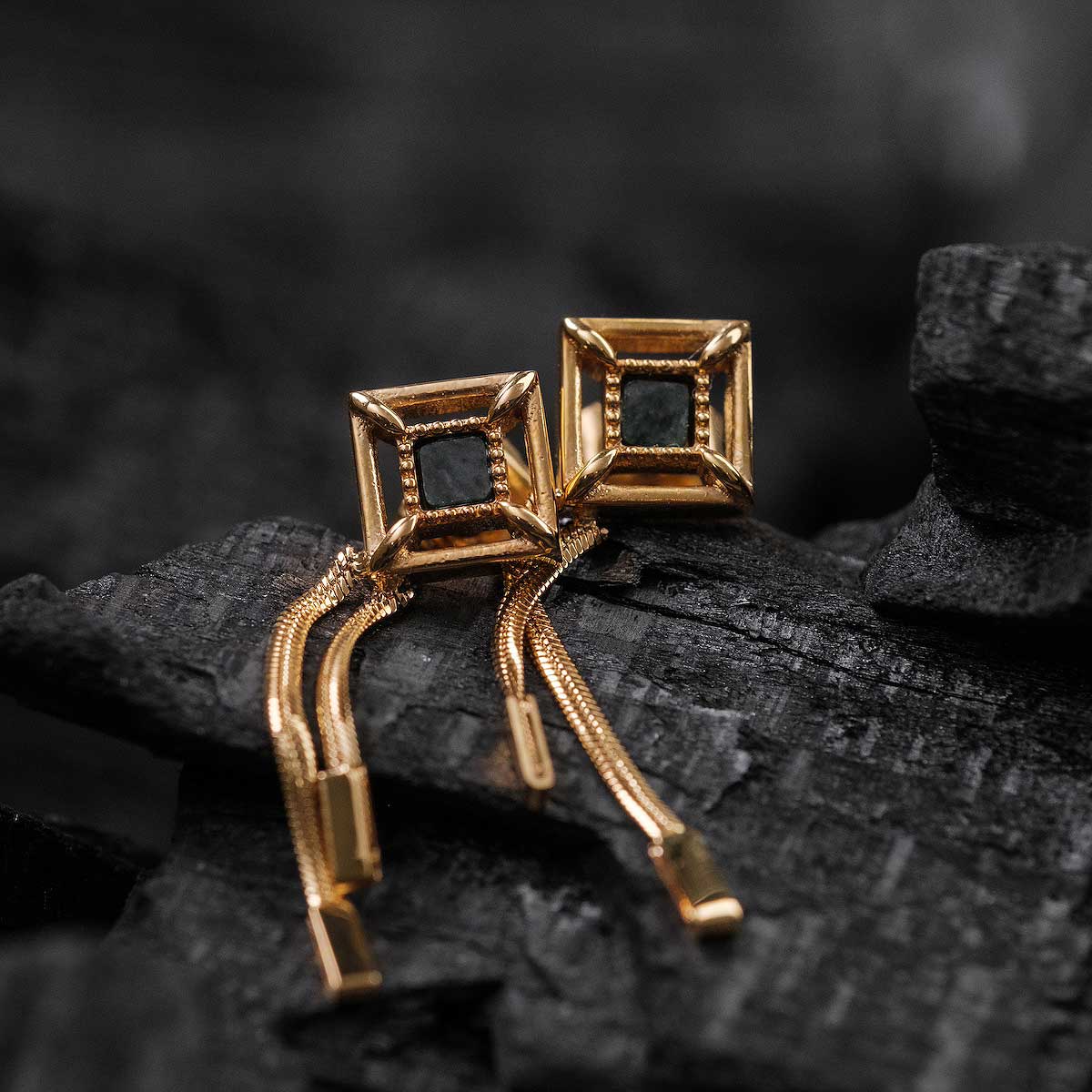 Awakening Ohrringe (Marmor/Gold) Ohrstecker mit Ketten Anhänger - Holzkern Modell: Jewelry