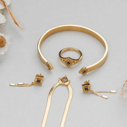 Awakening Ohrringe (Marmor/Gold) Ohrstecker mit Ketten Anhänger - Holzkern Modell: Jewelry