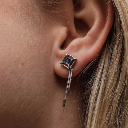 Awakening Ohrringe (Lapislazuli/Silber) Ohrstecker mit Ketten Anhänger - Holzkern Modell: Jewelry