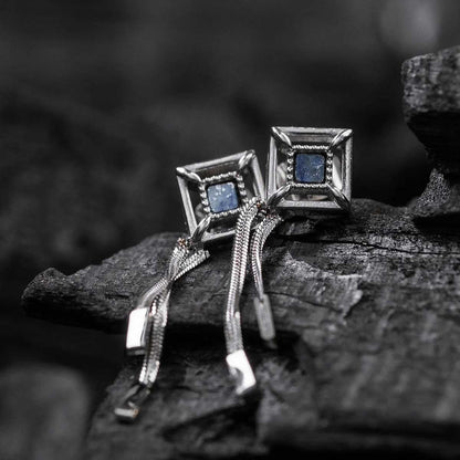 Awakening Ohrringe (Lapislazuli/Silber) Ohrstecker mit Ketten Anhänger - Holzkern Modell: Jewelry