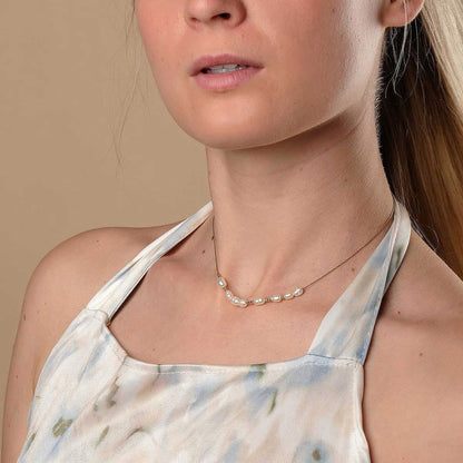 Familytie Halskette (Perle/Gold) Filigrane Halskette mit Perlen Anhänger - Holzkern Modell: Jewelry