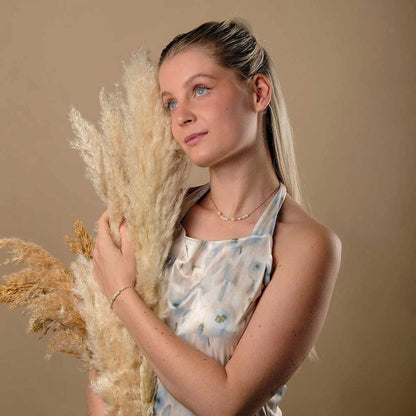 Familytie Halskette (Perle/Gold) Filigrane Halskette mit Perlen Anhänger - Holzkern Modell: Jewelry