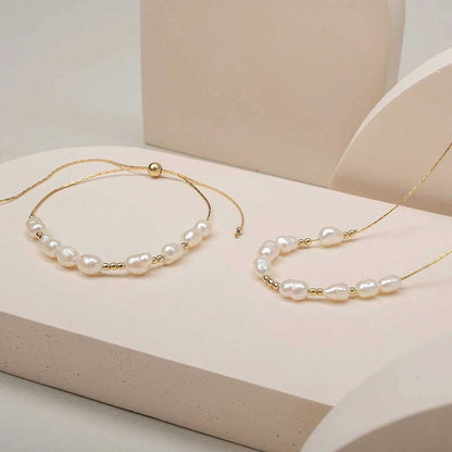 Familytie Halskette (Perle/Gold) Filigrane Halskette mit Perlen Anhänger - Holzkern Modell: Jewelry