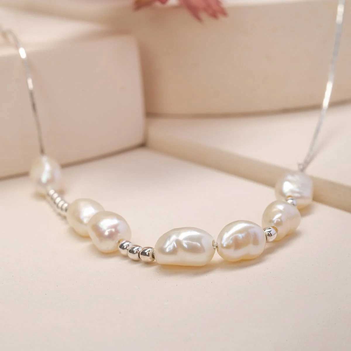 Familytie Halskette (Perle/Silber) Filigrane Halskette mit Perlen Anhänger - Holzkern Modell: Jewelry