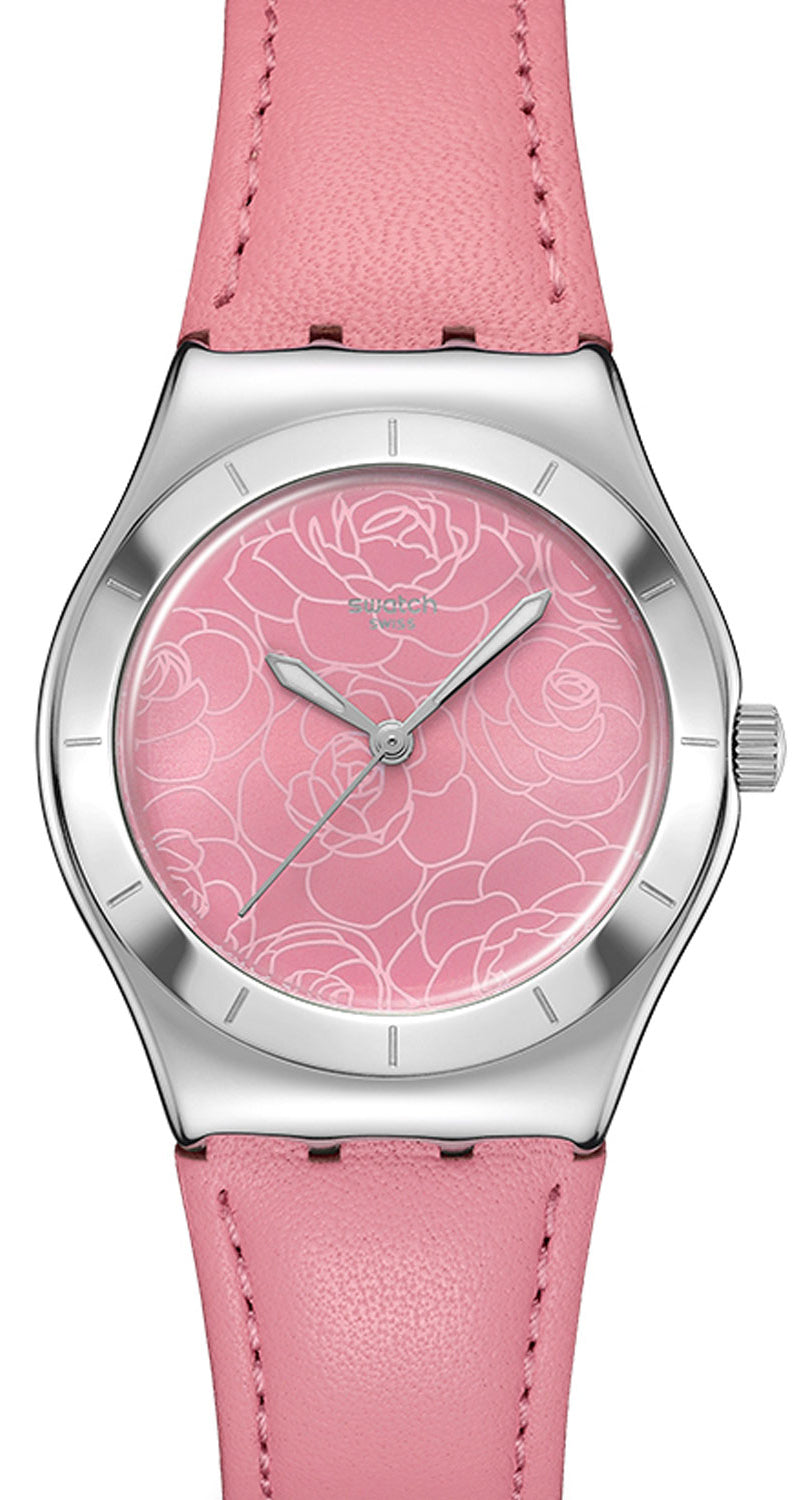 Swatch PINK PETAL PROMISE YLS234 Damen Uhr • Schweizer Quarzwerk • Edelstahlgehäuse