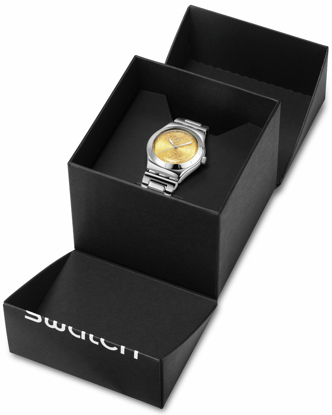 Swatch Petal Swirl YLS236G Damen Uhr • Quarzwerk • Edelstahl-Design
