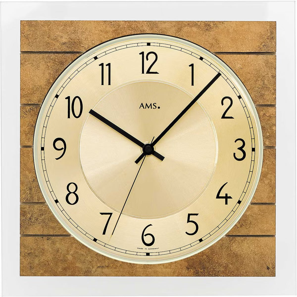AMS Wanduhr 25x25 cm Holz • Funk-Uhrwerk • Zeitloses Design