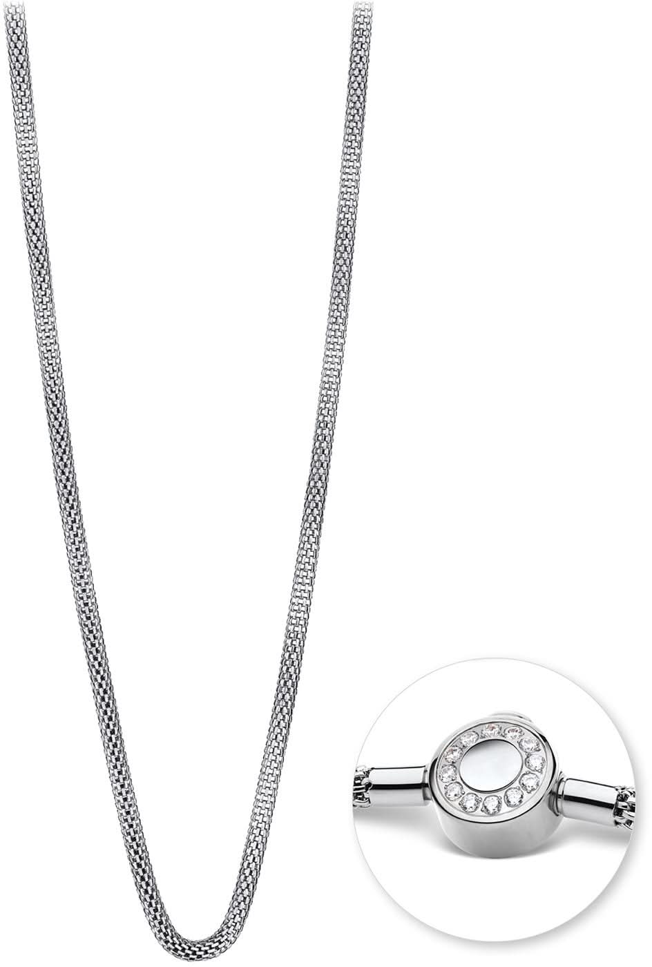 Edelstahl-Halskette mit feiner Kette und rundem Anhänger mit Strasskranz