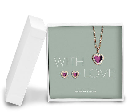 Halskette mit Herz Anhänger und Herz Ohrringe - Bering Jewelry Modell: 428-712-Purple
