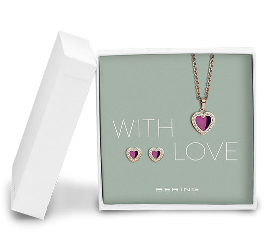 Halskette mit Herz Anhänger und Herz Ohrringe - Bering Jewelry Modell: 428-712-Purple