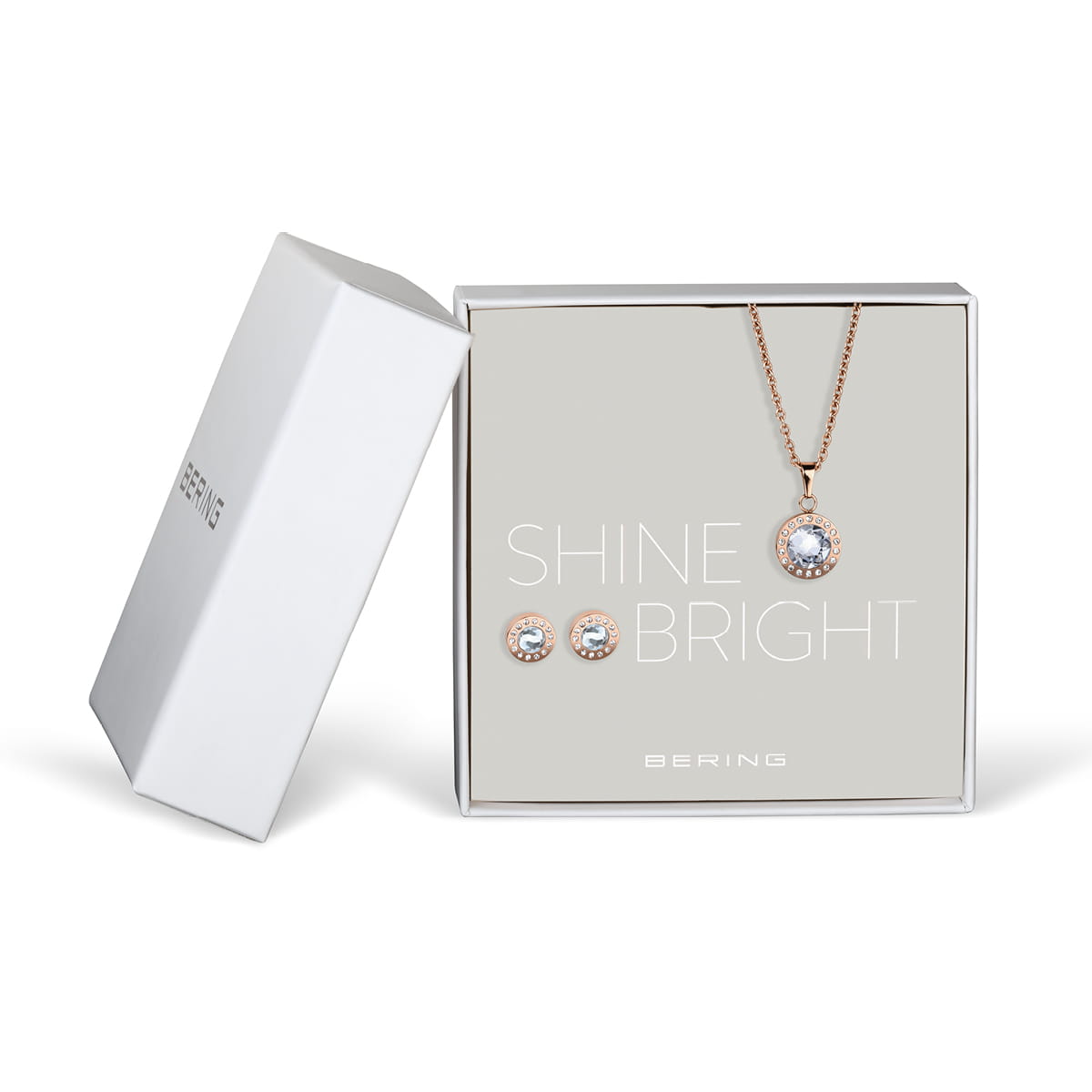 Schmuck-Set: Roségoldfarbene Halskette mit Anhänger und Ohrsteckern mit Zirkonia