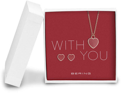 Halskette mit Herz Anhänger und Herz Ohrringe 431-715-Rosegold