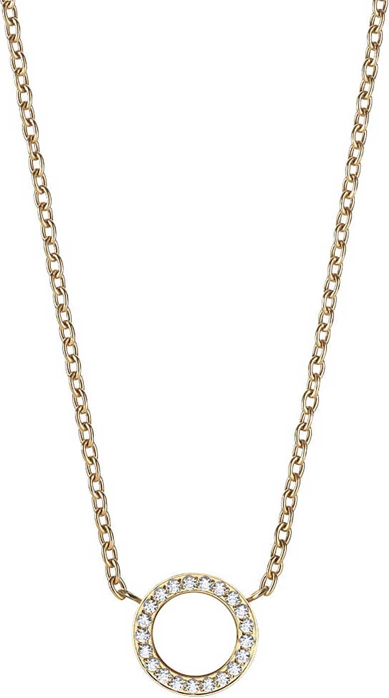 Edelstahl-Halskette mit rundem Anhänger und Zirkonia, goldfarbene Gliederkette