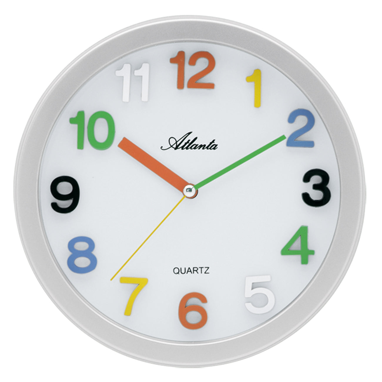 Runde Wanduhr Atlanta mit bunten Zahlen und Quarz-Uhrwerk