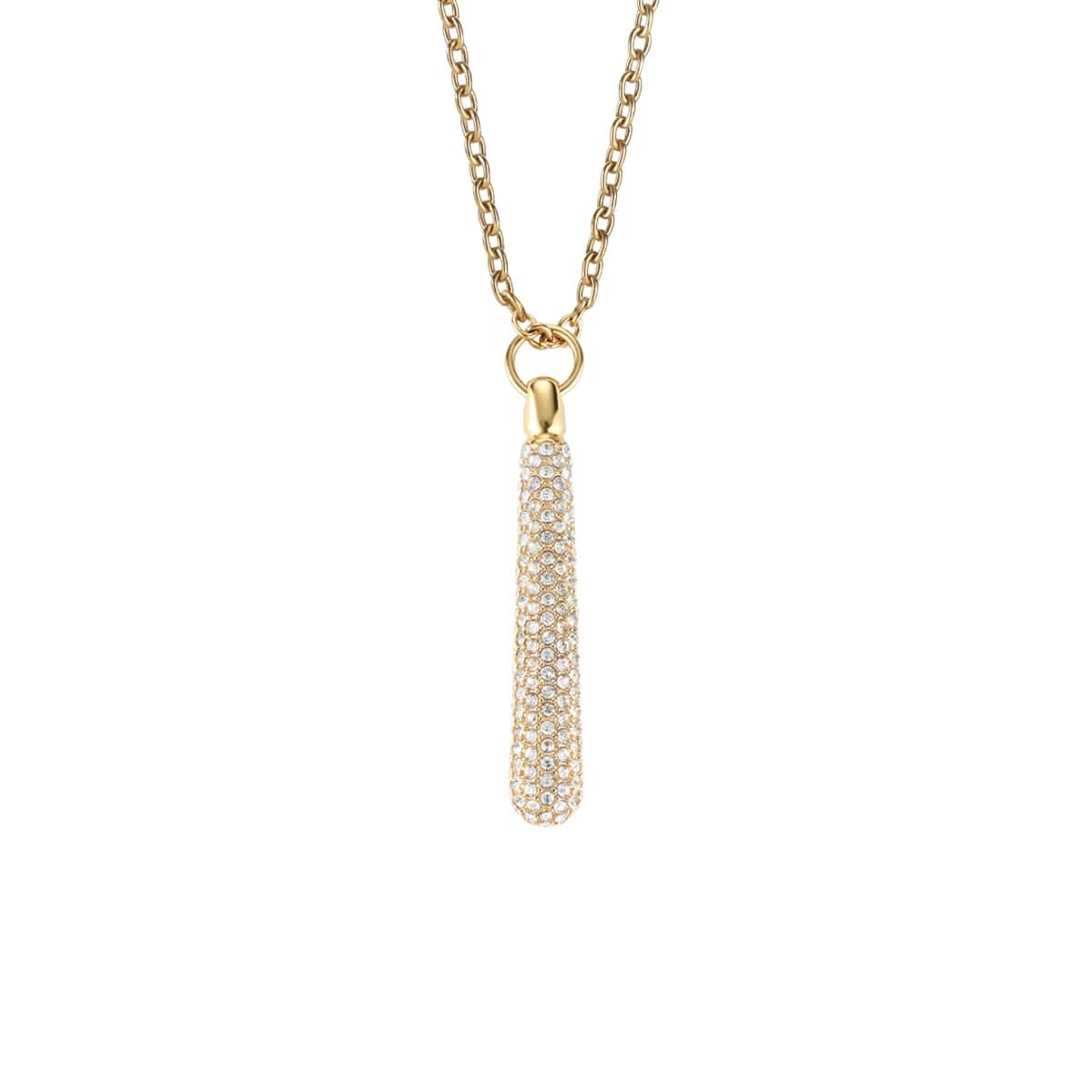 Goldfarbene Kette mit zylindrischem Pavé-Anhänger, glänzend