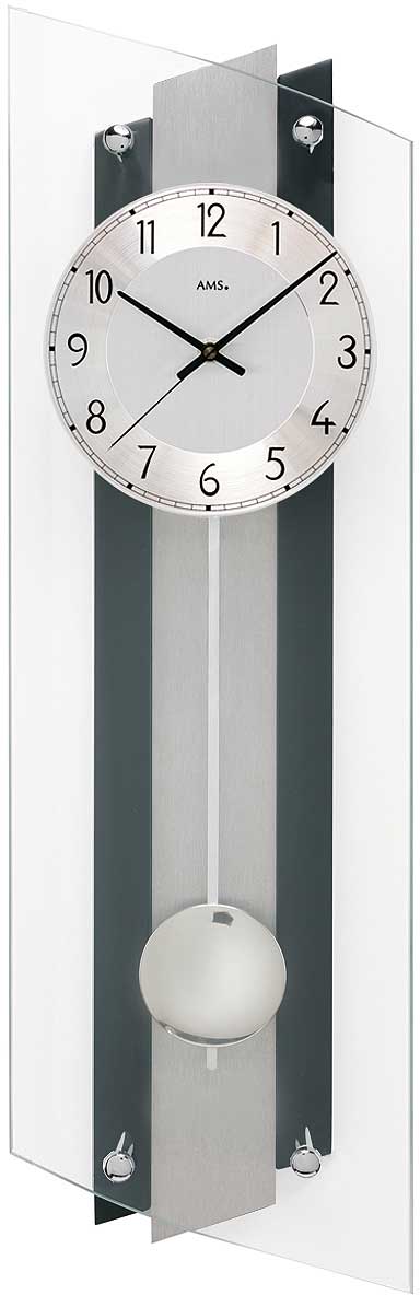 Pendeluhr modern geschwungenes Mineralglas - AMS Modell: 5262