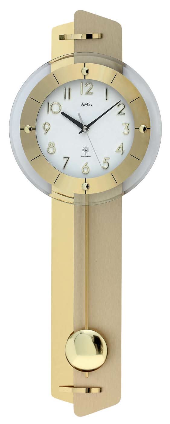 AMS Wanduhr 70x25x7 cm Messing • Funk-Pendelwerk • Präzise Zeit