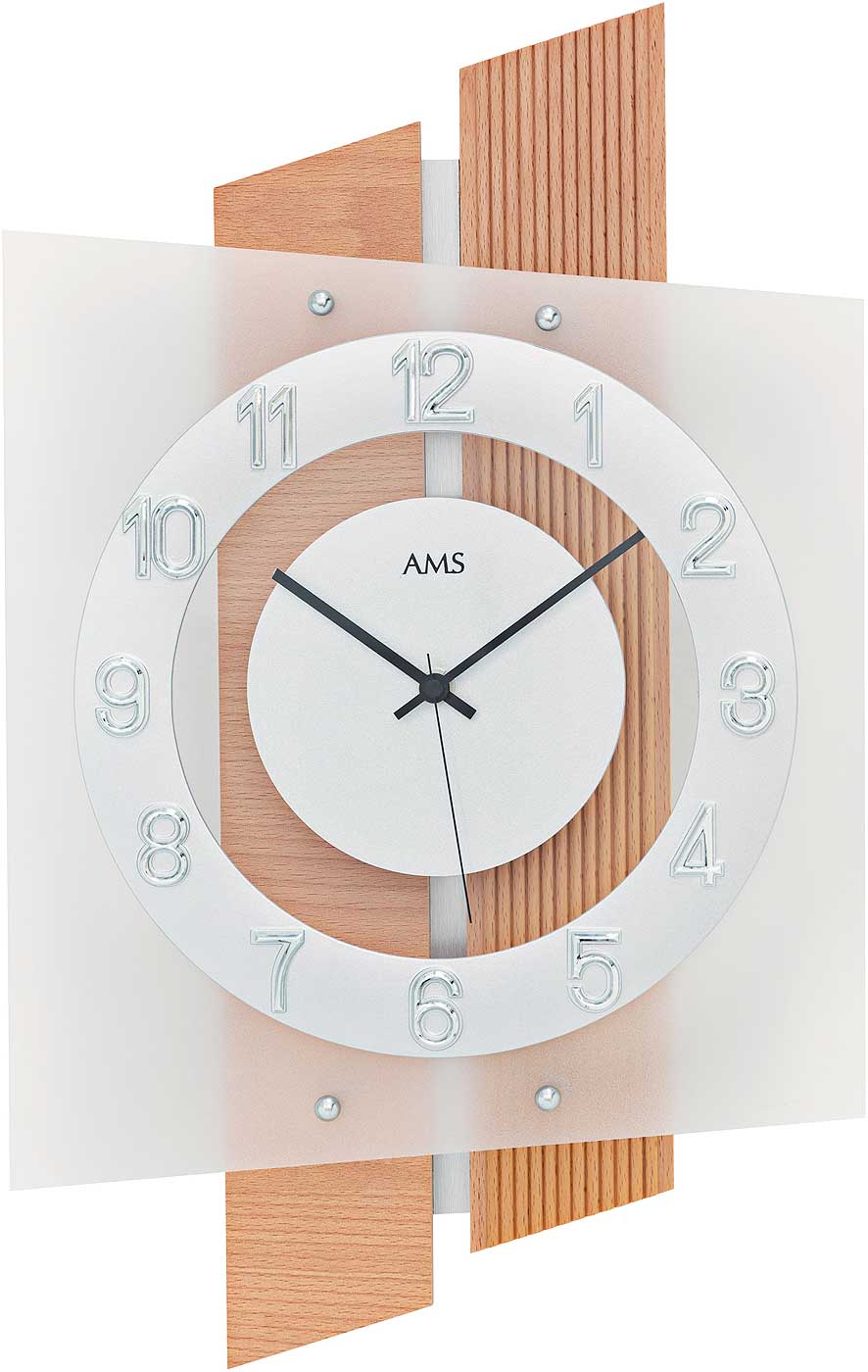 Wanduhr modern 29 cm x 46 cm x 7 cm - AMS Modell: 5530