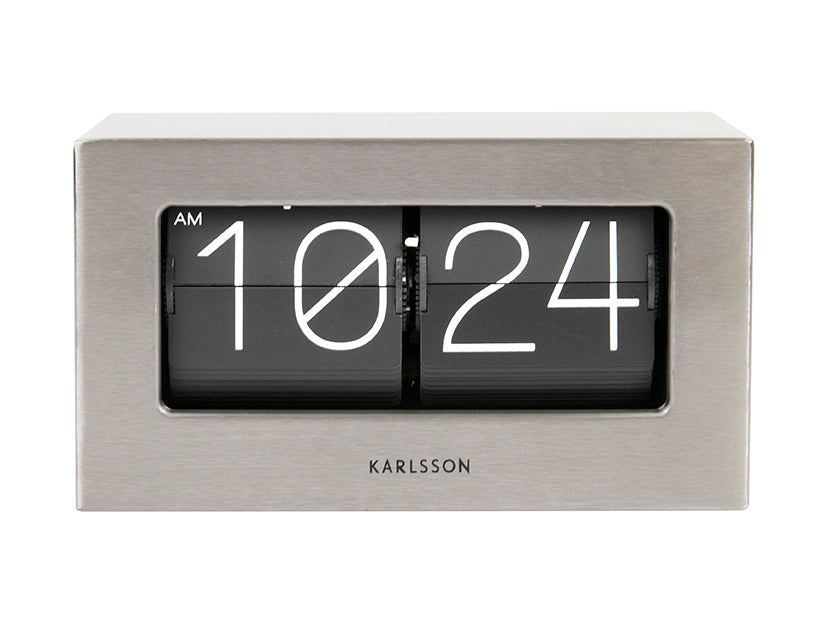 Karlsson Boxed Flip KA5620ST Tischuhr Gebürsteter Stahl • Klappzahlen-Anzeige • Tisch- und Tischuhr
