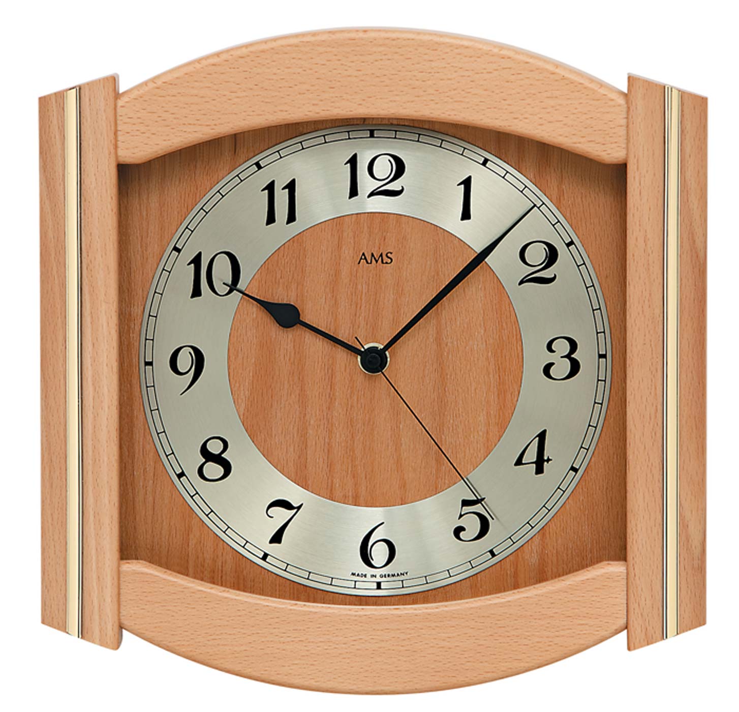 AMS Wanduhr 27x27x5 cm Holz • Geräuschlos • Funkgesteuert