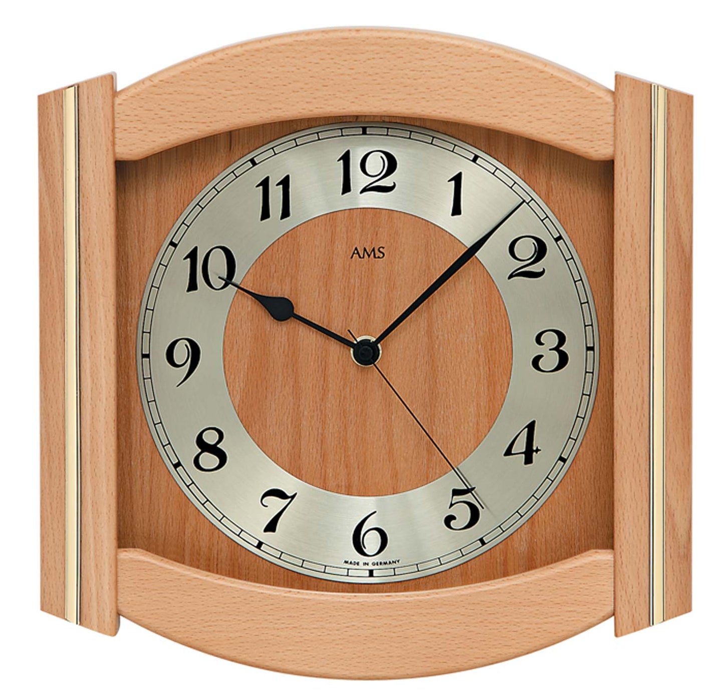 AMS Wanduhr 27x27x5 cm Holz • Geräuschlos • Funkgesteuert
