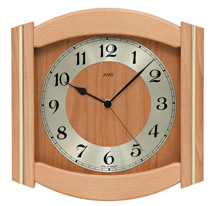 AMS Wanduhr 27x27x5 cm Holz • Geräuschlos • Funkgesteuert