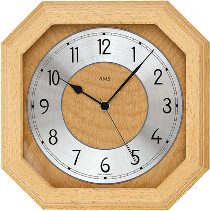 AMS Wanduhr 26x26x5 cm Holz • Funkgesteuert • Edles Buchenholzdesign