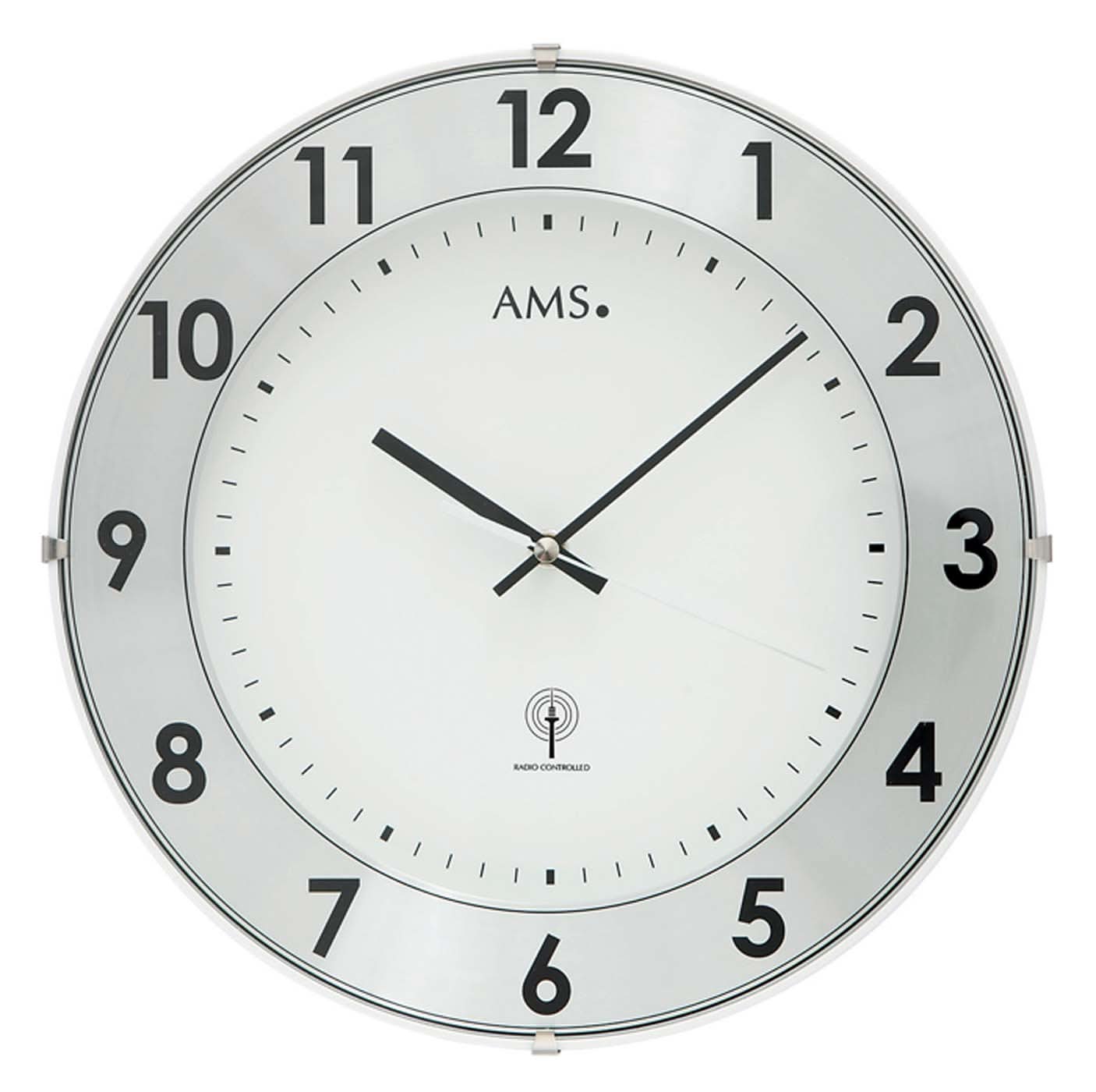 AMS Wanduhr 30 cm Ø Kunststoff • Funkgesteuert • Modernes Design