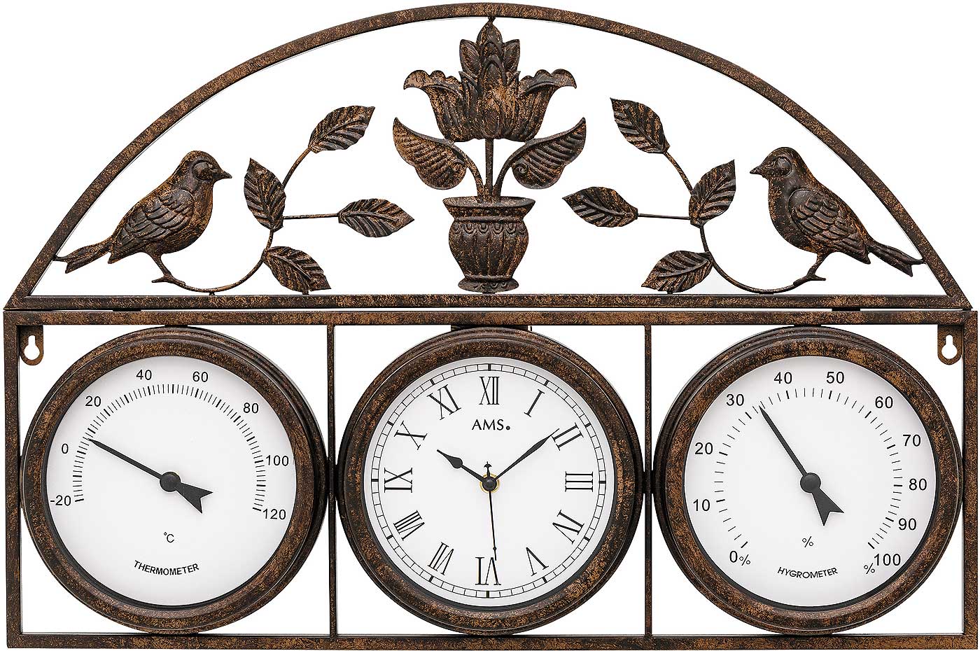 Funkwanduhr Metallgehäuse mit Antik-Finish - AMS Modell: 5967