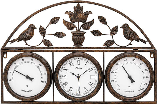 Funkwanduhr Metallgehäuse mit Antik-Finish - AMS Modell: 5967