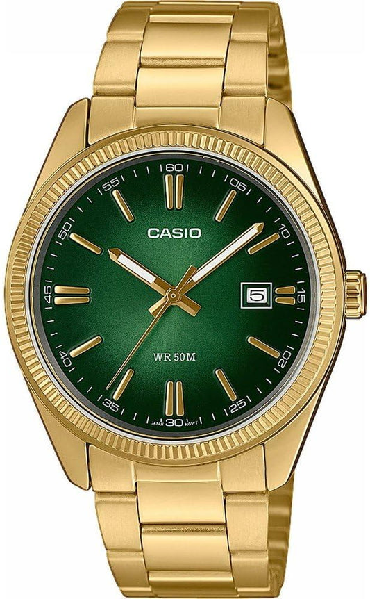 Casio Collection MTP-1302PGC-3AVEF Uhr • Gold-Optik • Grünes Ziffernblatt