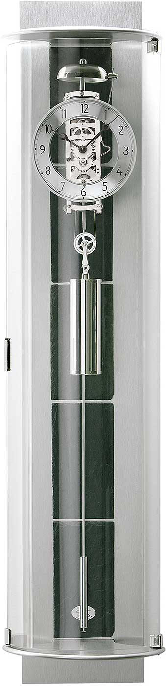 AMS Wanduhr 90x21x17 cm Aluminium und Glas • Mechanisches 8-Tage Uhrwerk • Moderner Regulator