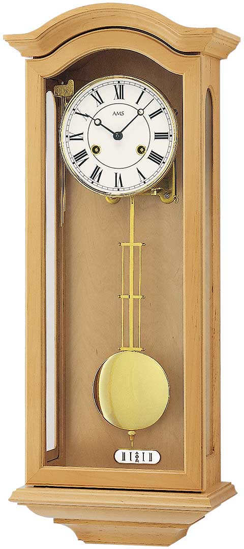 AMS Wanduhr 67x27x15 cm Holz • Mechanisches 14-Tage-Werk • Bim-Bam Schlagwerk