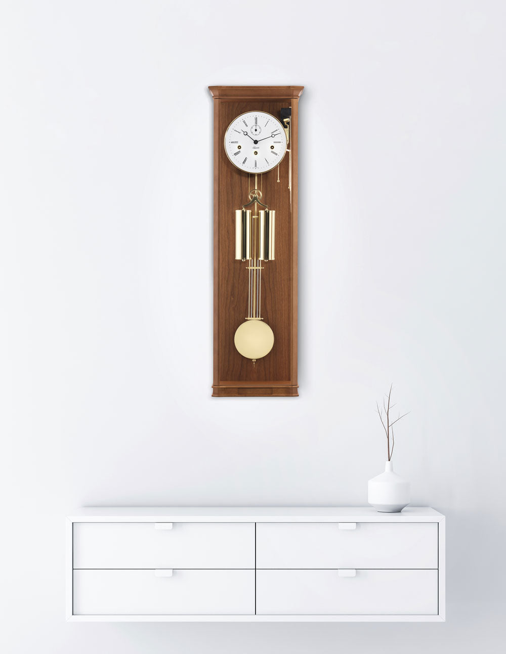 Hermle Wanduhr 87,5x25x13,5 cm Holz • Westminster Gong • Mechanisches Uhrwerk