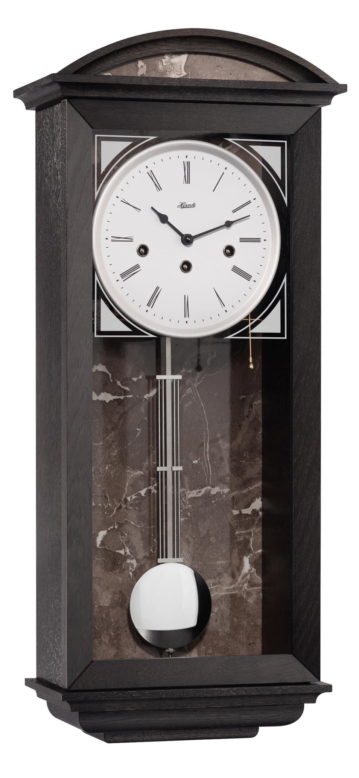 Pendeluhr aus Eichenholz in der Farbe anthrazit Rückwand und Giebel in Steindekor - Hermle Modell: 71024-740341