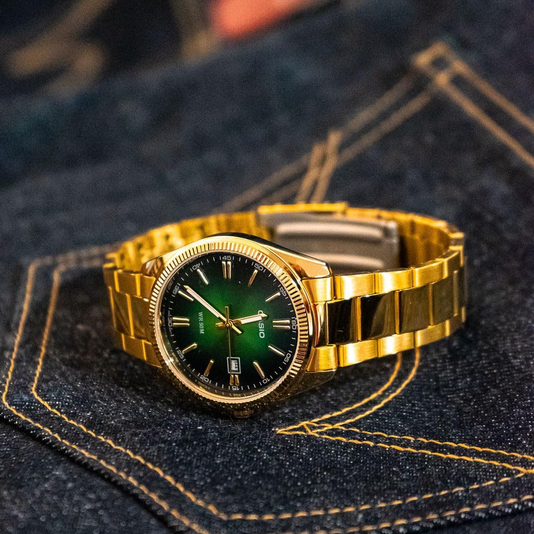 Casio Collection MTP-1302PGC-3AVEF Uhr • Gold-Optik • Grünes Ziffernblatt