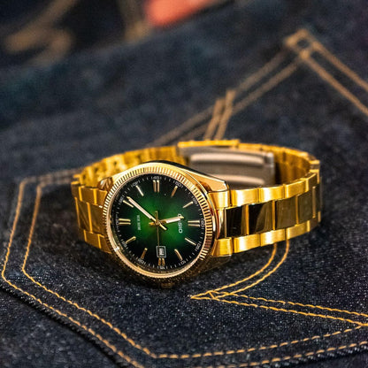 Casio Collection MTP-1302PGC-3AVEF Uhr • Gold-Optik • Grünes Ziffernblatt