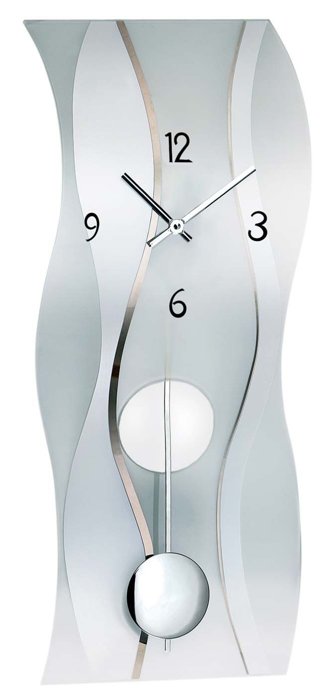 AMS Wanduhr 60x25x7 cm Glas • Geräuschloses Quarzwerk • Modernes Design