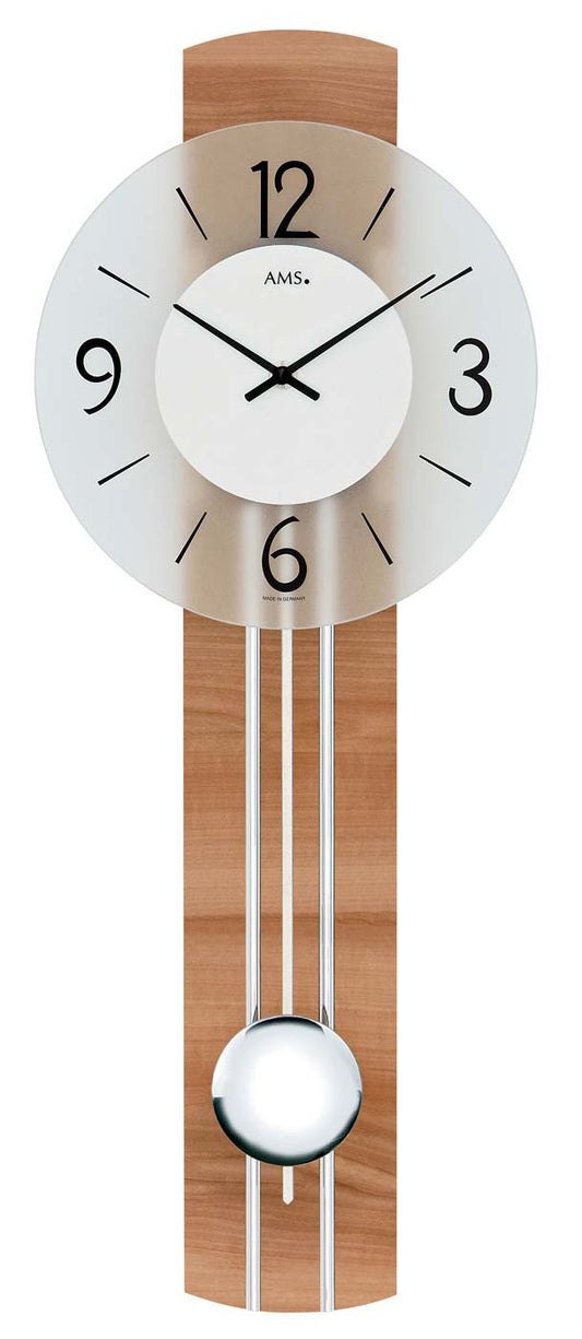 Pendeluhr in Buchen Optik, Chrom Applikationen - AMS Modell: 7263